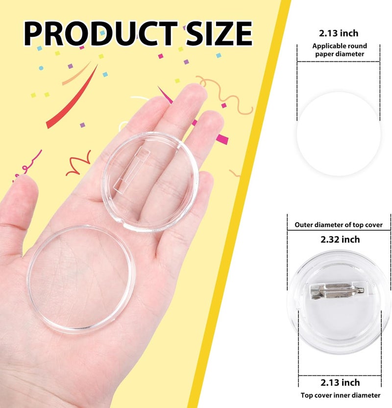 Happizza 50pcs Acrylic Clear Button Pins,2.17 Inch Custom Buttons Pin Badges, DIY Blank Pins,Round Photo Buttons Personalized Button Making kit for Craft - Image 2